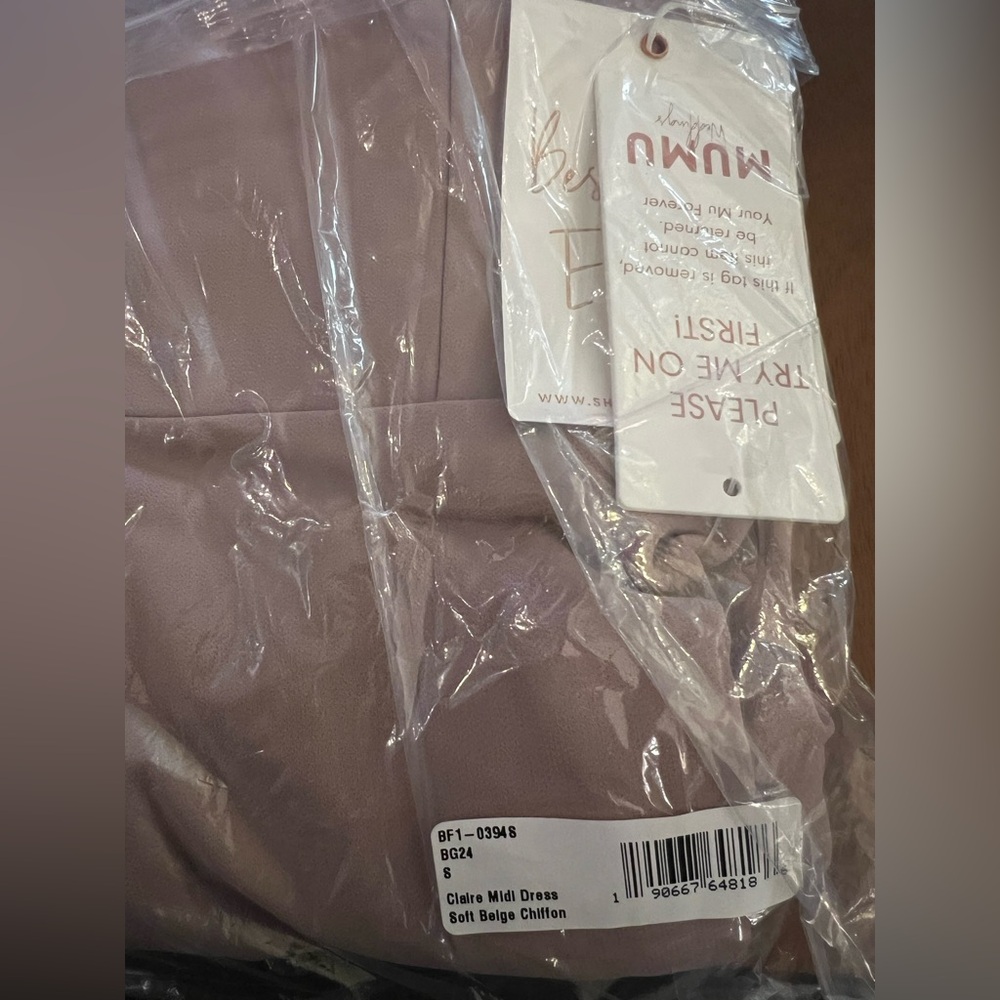 Show Me Your Mumu -Claire Midi Dress- Soft Beige Chiffon- Size Small-NWT - Picture 7 of 7